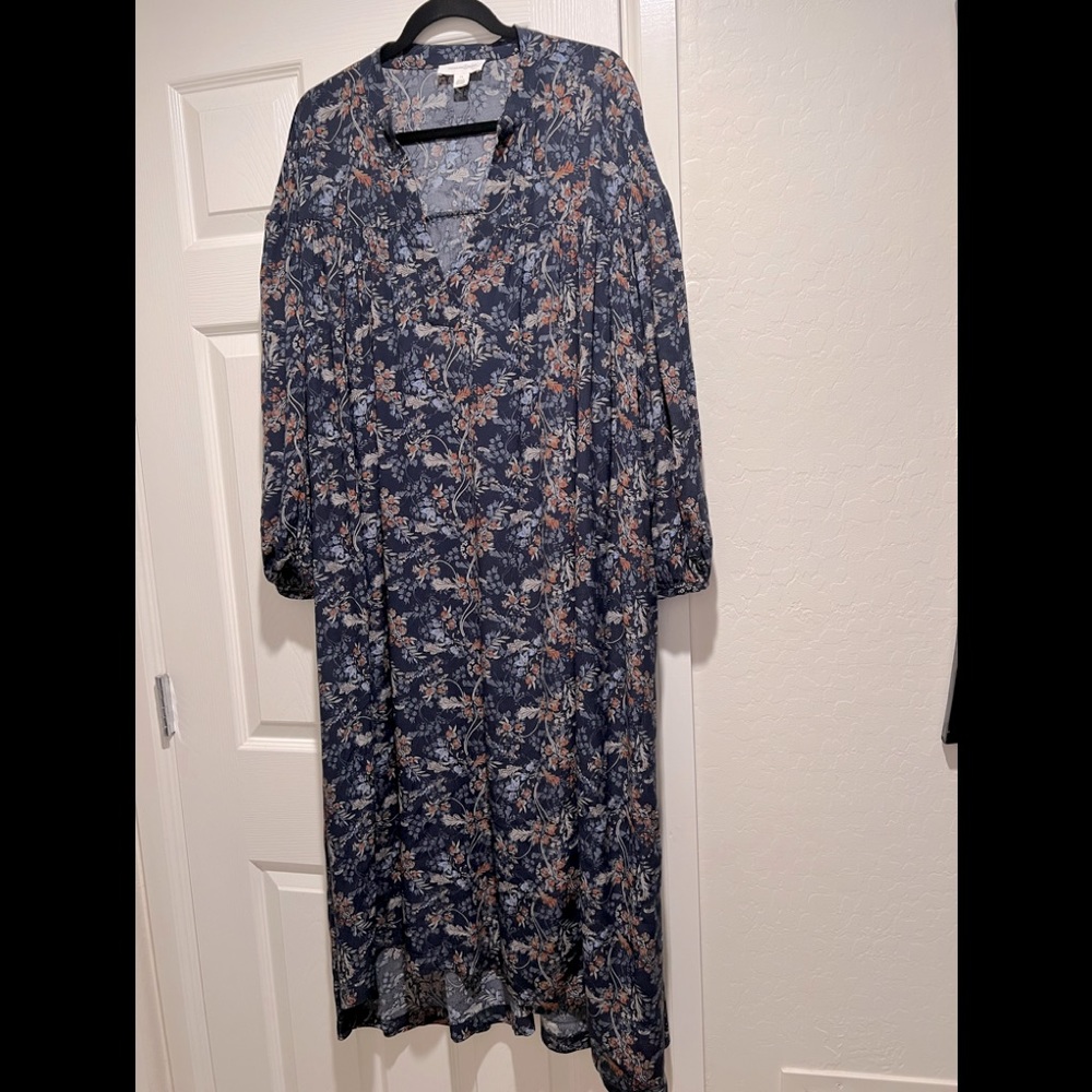 treasure and bond navy maxi dress long sleeve, floral NWT 1X